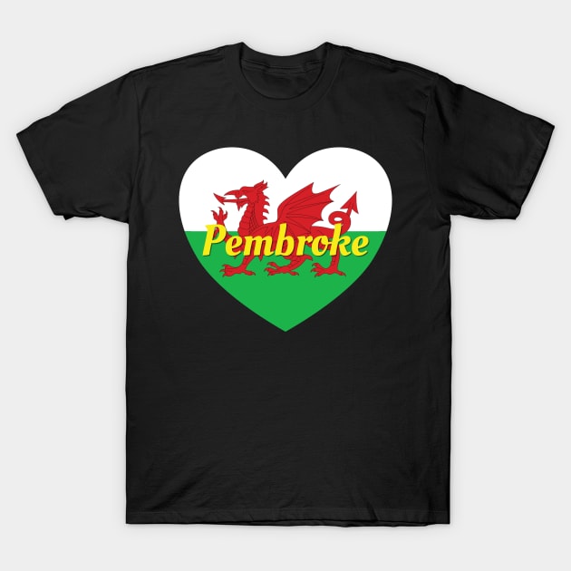 Pembroke Wales UK Wales Flag Heart T-Shirt by DPattonPD